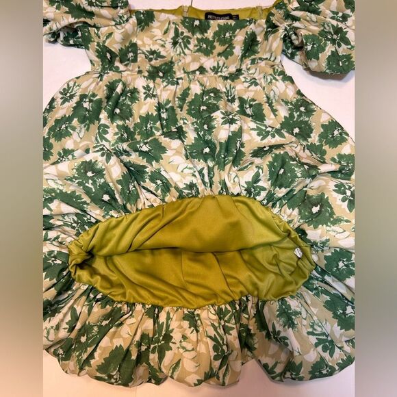 PrettyLittleThing Petite Green Yellow White Floral Puff Mini Dress. Size 0 - Picture 16 of 17